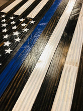 Load image into Gallery viewer, Thin Blue Line American Flag Rustic Wood 37&quot;x20&quot;