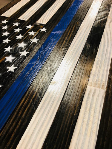 Thin Blue Line American Flag Rustic Wood 37