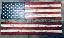 Load image into Gallery viewer, American Flag Rustic Wood with Camouflage Stripe 37&quot;x20&quot;