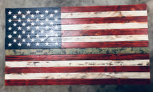 Load image into Gallery viewer, American Flag Rustic Wood with Camouflage Stripe 37&quot;x20&quot;